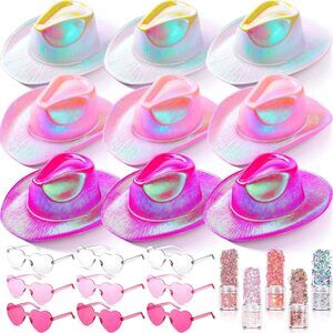 1365 23 Pcs Cowboy Light Up Hat Bulk Sparkly Holographic Cowgirl Hats